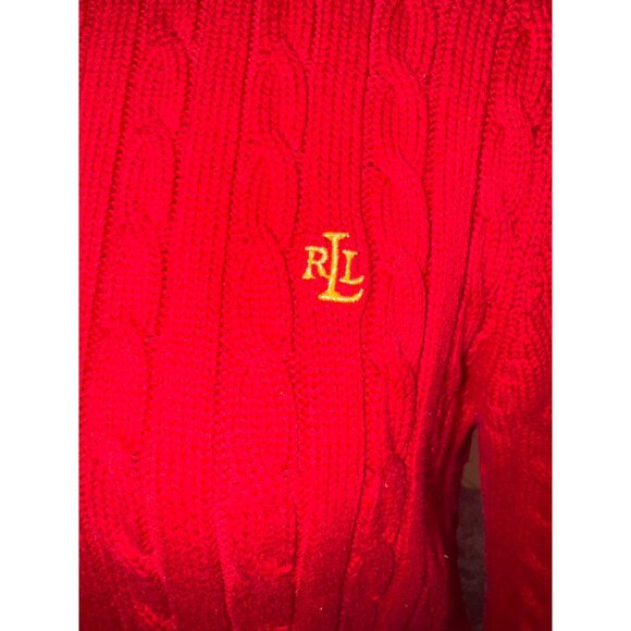 Lauren Ralph Lauren Preppy Old Money Fisherman Red Cable Heavy Knit Sweater - Picture 13 of 13